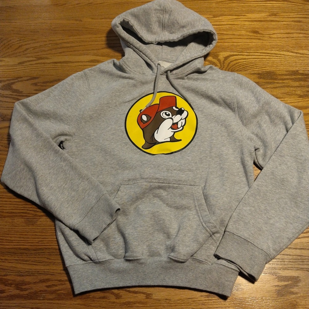 Buc-ee's Gray Pullover Hoodie Beaver Logo Sweatshirt Men's Small Graphic